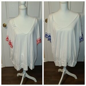 Women's White Top with Red and Blue Accents